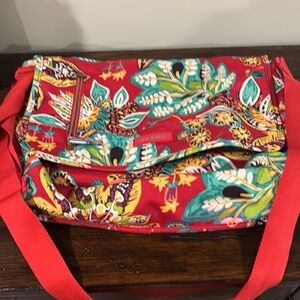 Vera Bradley Red and Green Crossbody Bag with Botanical Print